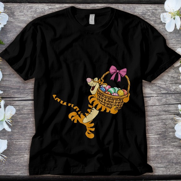 Disney Tigger Winnie The Pooh Eggs Basket T-Shirt Happy Easter Day Unisex Adult - Picture 1 of 2